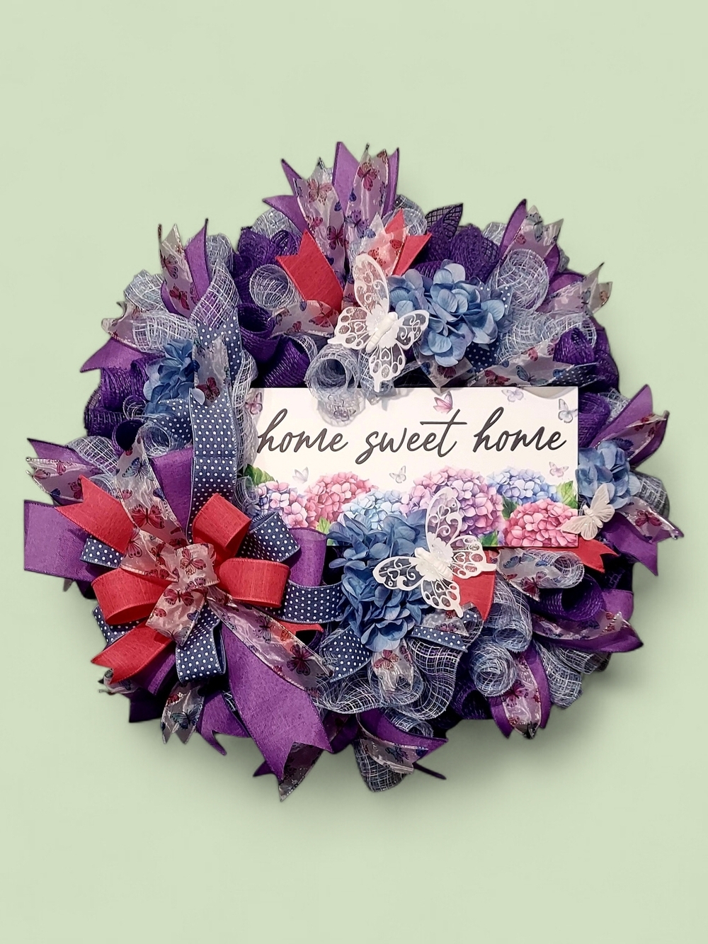 Hand Crafted Purple and Red Floral 'Home Sweet Home' Wreath